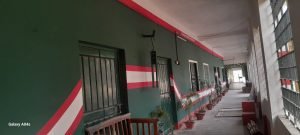 লাল-সবুজ ইন্দোনেশিয়ান কোচের মতো করে রঙ করা স্কুলের দেওয়াল