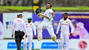 শান্তর এই সেলিব্রেশন টেস্টে জয়ের আশা দেখালেও ড্র নিয়ে ফিরেছে স্বাগতিক লংকানরা, ছবি: এএফপি