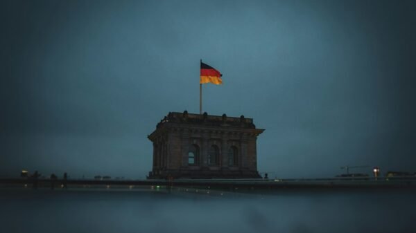 German flag at Reichstag, illustrative image