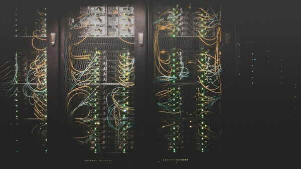 Illustrative photograph of cybersecurity server infrastructure; not the actual reported event