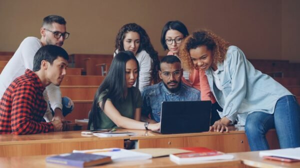 University students learning digital skills, illustrative